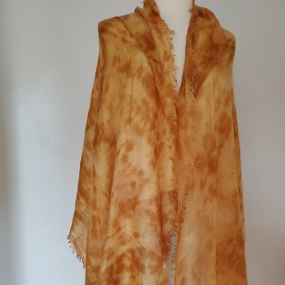 Painted dyed silk cashmere scarf wrap gold yellow white ivory orange tan beige - Picture 2 of 6